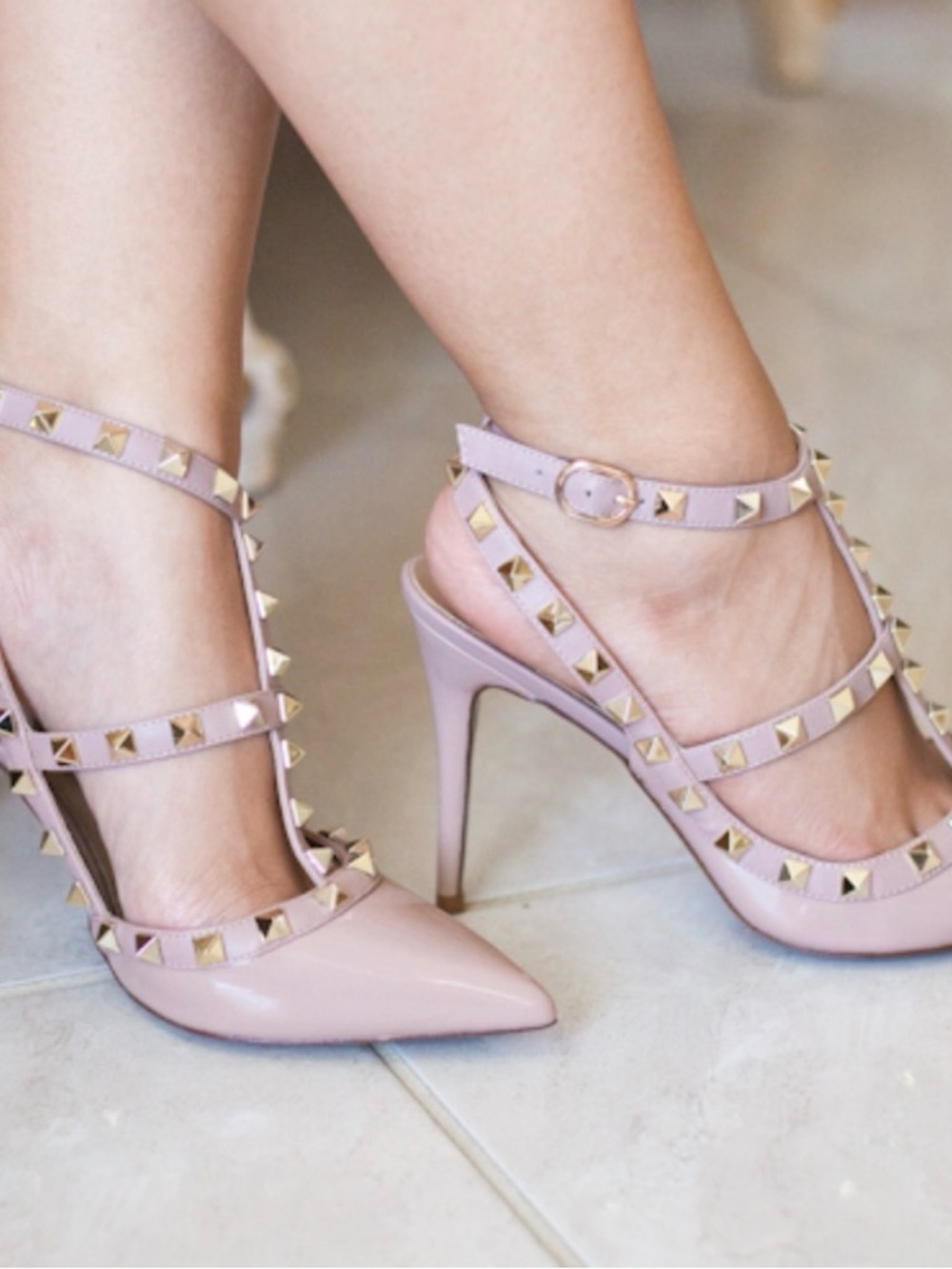 MOVING SALE 🛍️ Studded Strappy Pointed-Toe High Heel Pumps in nude